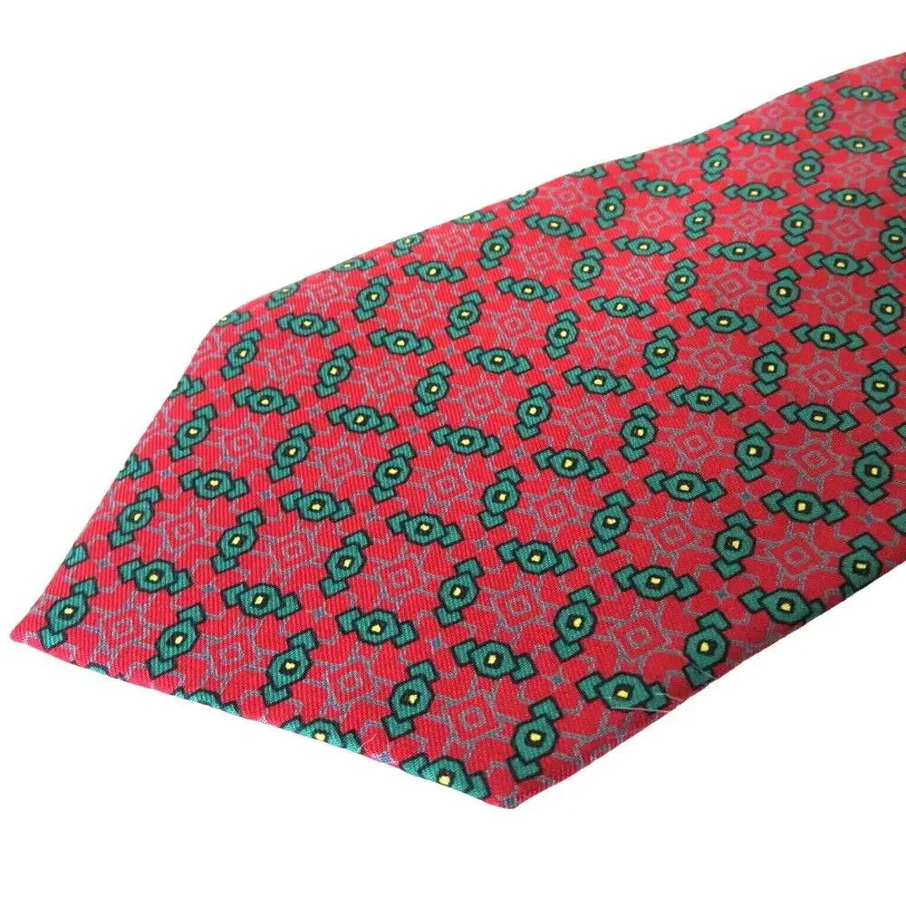 Vintage Nautica Holiday Red Green Silk Wreath Tie - Men's